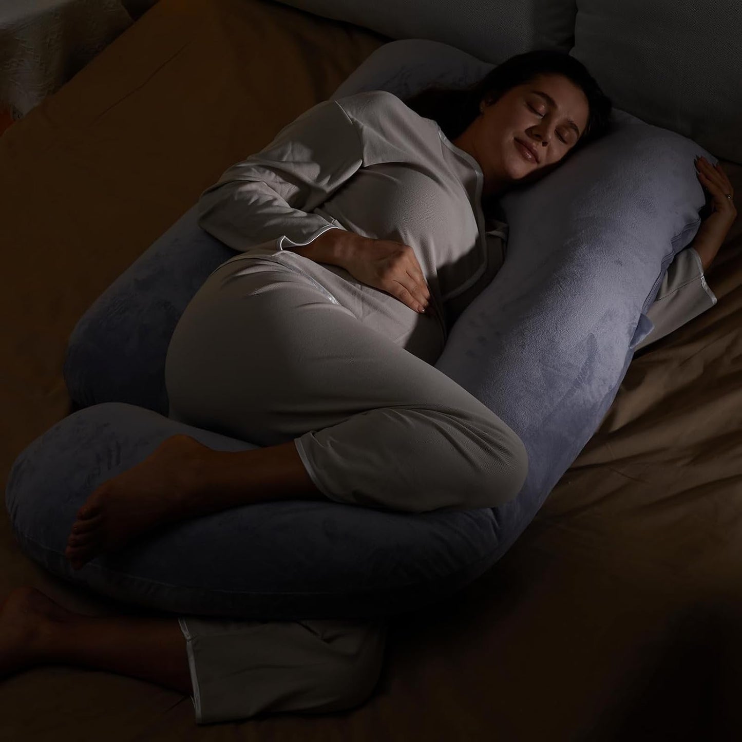 Momcozy U-Shaped Full Body Pregnancy Pillow Removable Cover 57" Gray