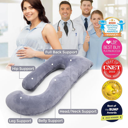 Momcozy U-Shaped Full Body Pregnancy Pillow Removable Cover 57" Gray