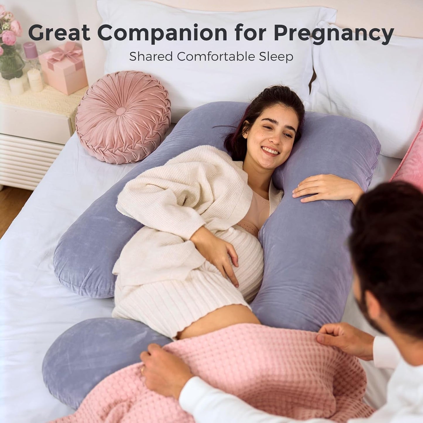 Momcozy U-Shaped Full Body Pregnancy Pillow Removable Cover 57" Gray