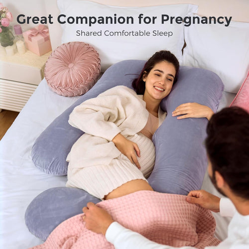 Momcozy U-Shaped Full Body Pregnancy Pillow Removable Cover 57" Gray