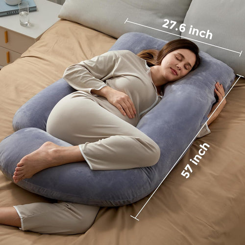 Momcozy U-Shaped Full Body Pregnancy Pillow Removable Cover 57" Gray