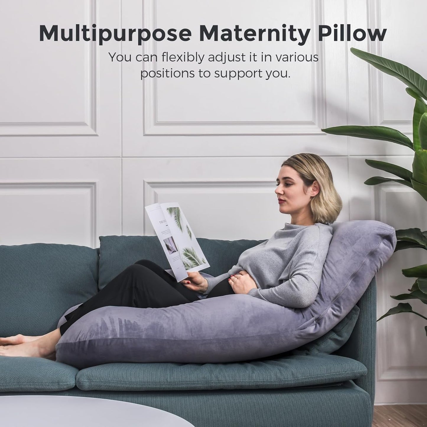 Momcozy U-Shaped Full Body Pregnancy Pillow Removable Cover 57" Gray